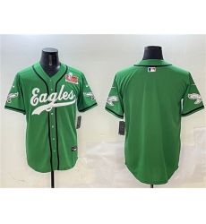 Men's Philadelphia Eagles Blank Green 2025 Super Bowl LIX Stitched Baseball Jersey