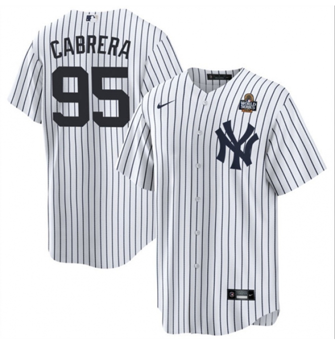 Men's New York Yankees #95 Oswaldo Cabrera White 2024 World Series Cool Base Stitched Baseball Jersey