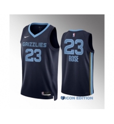 Men's Memphis Grizzlies #23 Derrick Rose Navy Icon Edition Stitched Basketball Jersey