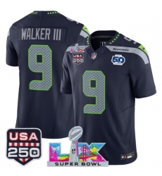 Men's Youth Seattle Seahawks #9 Kenneth Walker III Navy 2025 F.U.S.E. Super Bowl LX And 50th Season & USA 250 Vapor Limited Football Stitched Jersey
