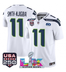 Men's Seattle Seahawks #11 Jaxon Smith-Njigba White 2025 F.U.S.E. Super Bowl LX And 50th Season & USA 250 Vapor Limited Football Stitched Jersey