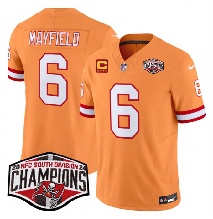 Men's Tampa Bay Buccaneers #6 Baker Mayfield Orange F.U.S.E. 2024 NFC South Champions With 4-Star C Limited Stitched Jersey