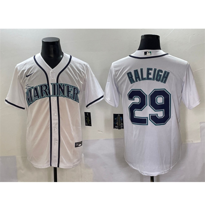 Men's Seattle Mariners #29 Cal Raleigh White Cool Base Stitched Baseball Jersey