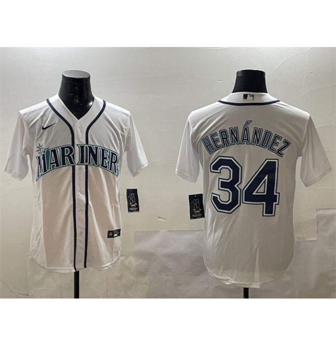 Men's Seattle Mariners #34 Félix Hernández White Cool Base Stitched Baseball Jersey