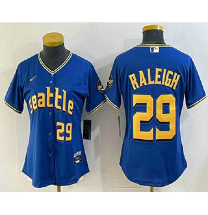 Women's Seattle Mariners #29 Cal Raleigh Number Blue 2024 City Connect Limited Stitched Jersey