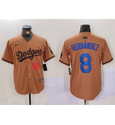 Men's Los Angeles Dodgers #8 Kike Hernandez Number Olive Cool Base Limited Stitched Jersey