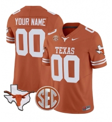 Men's Texas Longhorns Active Player Custom Orange F.U.S.E. State Map & SEC Patch Stitched Jersey