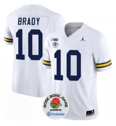 Men's Michigan Wolverines #10 Tom Brady 2023 F.U.S.E. White Rose Bowl Stitched Jersey