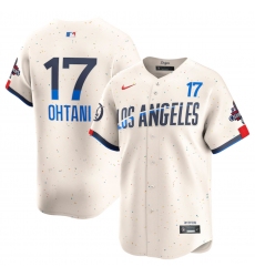 Men's Los Angeles Dodgers #17 Shohei Ohtani Cream 2024 World Series Champions City Connect Limited Stitched Baseball Jersey