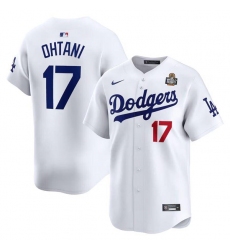 Men's Los Angeles Dodgers #17 Shohei Ohtani White 2024 World Series Home Limited Cool Base Stitched Baseball Jersey