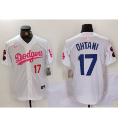 Men's Los Angeles Dodgers #17 Shohei Ohtani White Pink Vin & Kobe Stitched Baseball Jerseys