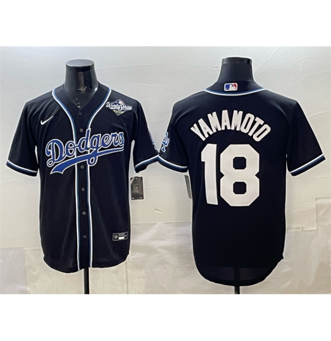 Men's Los Angeles Dodgers #18 Yoshinobu Yamamoto Black 2025 World Series Cool Base Stitched Baseball Jersey