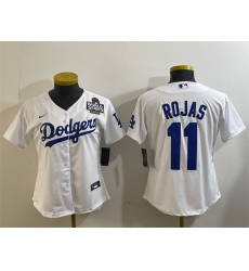 Women's Los Angeles Dodgers #11 Miguel Rojas White 2024 World Series Cool Base Stitched Baseball Jersey(Run Small)