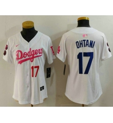 Women's Los Angeles Dodgers #17 Shohei Ohtani Number White Pink With Limited Stitched Jersey