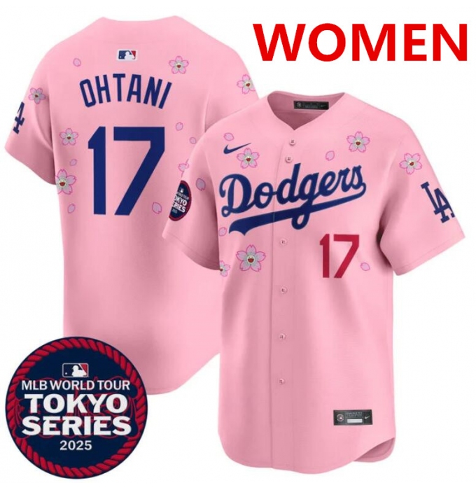 Women's Los Angeles Dodgers #17 Shohei Ohtani Pink 2025 Tokyo Series Limited Stitched Baseball Jersey(Run Small)