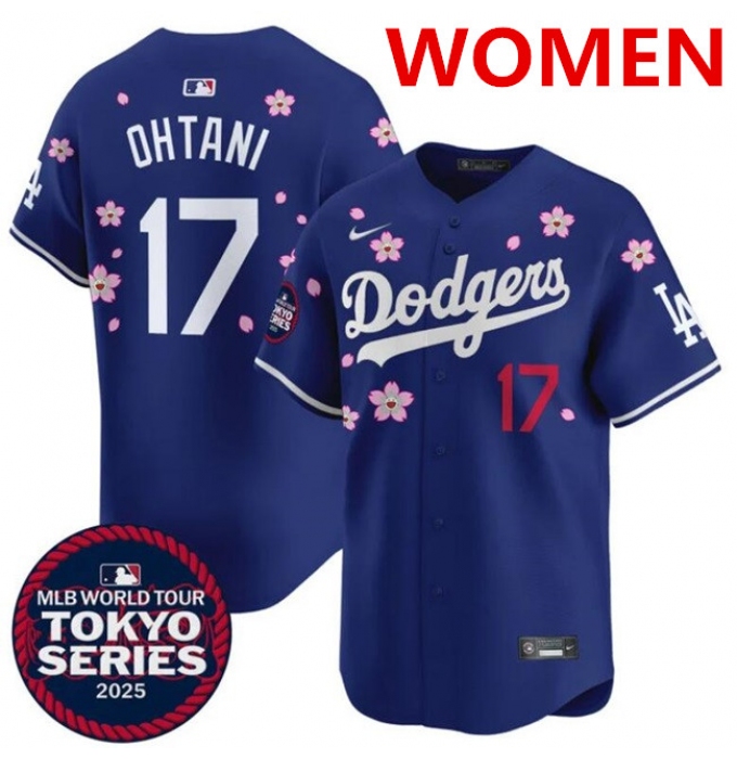 Women's Los Angeles Dodgers #17 Shohei Ohtani Royal 2025 Tokyo Series Limited Stitched Baseball Jersey(Run Small)