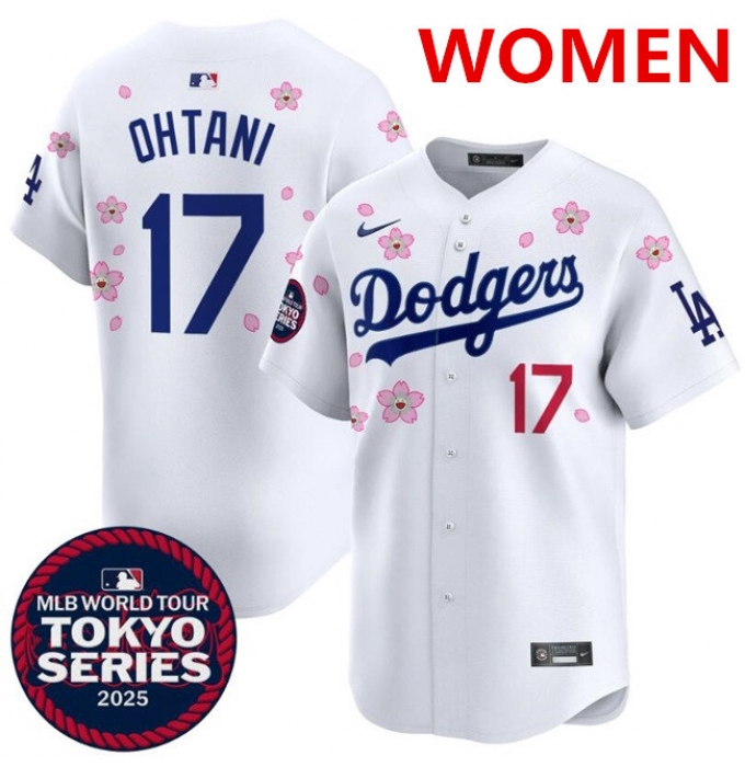 Women's Los Angeles Dodgers #17 Shohei Ohtani White 2025 Tokyo Series Limited Stitched Baseball Jersey(Run Small)