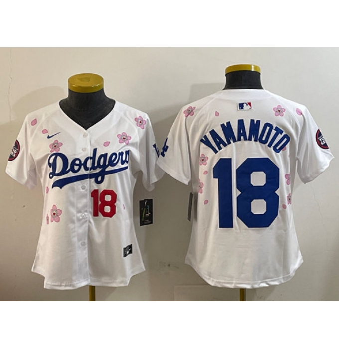 Women's Los Angeles Dodgers #18 Yoshinobu Yamamoto White 2025 Tokyo Series Limited Stitched Baseball Jersey