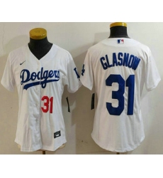 Women's Los Angeles Dodgers #31 Tyler Glasnow Number White Stitched Cool Base Nike Jersey