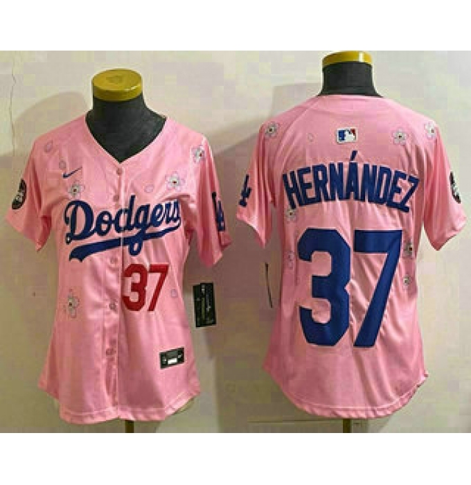 Women's Los Angeles Dodgers #37 Teoscar Hernandez Pink 2025 Tokyo Series Limited Stitched Jersey