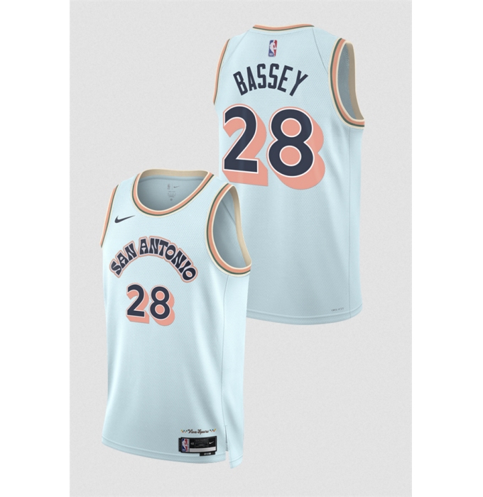 Men's San Antonio Spurs #28 Charles Bassey Light Blue 2024-25 City Edition Stitched Basketball Jersey