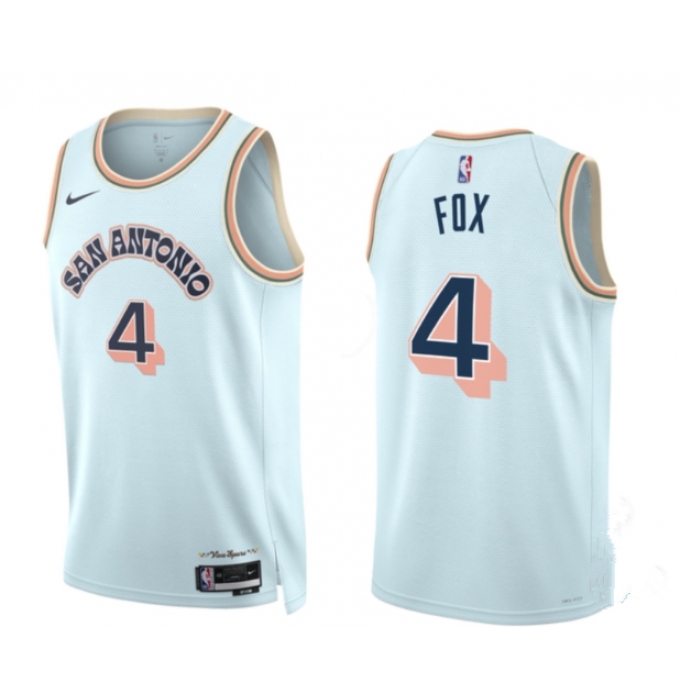 Men's San Antonio Spurs #4 DeAaron Fox Light Blue 2024-25 City Edition Stitched Basketball Jersey