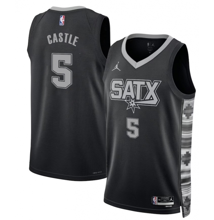 Men's San Antonio Spurs #5 Stephon Castle Black 2025 Statement Edition Stitched Jersey