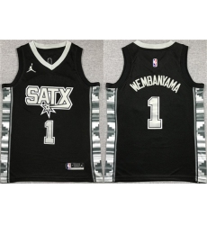 Men's San Antonio Spurs #1 Victor Wembanyama Black Statement Edition Stitched Jersey