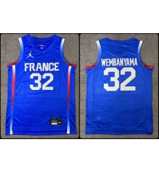 Men's San Antonio Spurs #32 Victor Wembanyama Blue FR Stitched Basketball Jersey