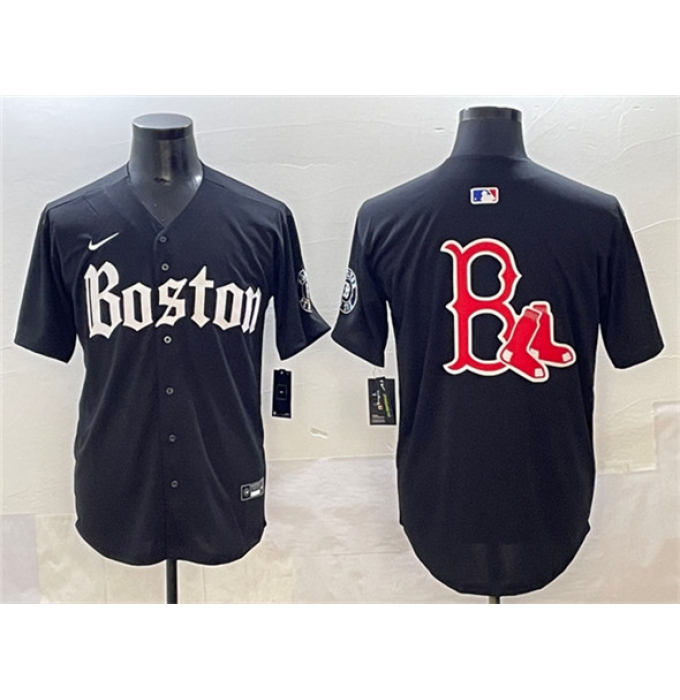 Men's Boston Red Sox Team Big Logo Black Gothic Vapor Limited Stitched Baseball Jersey