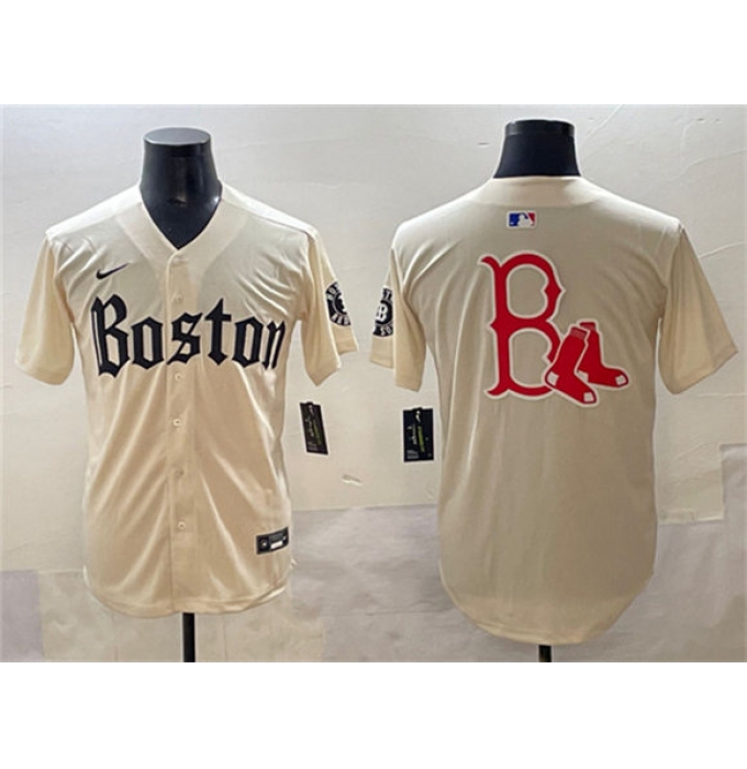 Men's Boston Red Sox Team Big Logo Cream Gothic Vapor Limited Stitched Baseball Jersey
