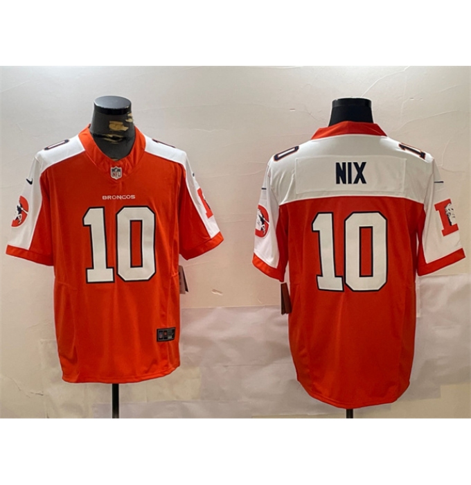 Men's Denver Broncos #10 Bo Nix Orange 2024 F.U.S.E. Throwback Vapor Limited Alternate Stitched Football Jersey