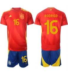 Men's Spain Team #16 Rodrigo 2024-25 Red Home Soccer Jersey Suit