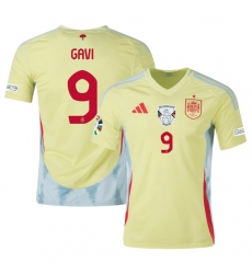 Men's Spain Team #9 Gavi Yellow 2024 Away Soccer Jersey