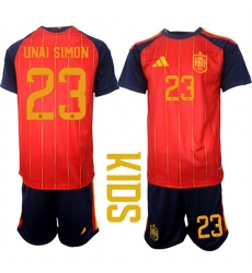 Youth Spain #23 UNAI SIMON National Team FIFA x World Cup 2026 Home Red On Field Kids Jerseys