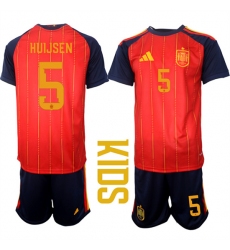 Youth Spain #5 HUIJSEN National Team FIFA x World Cup 2026 Home Red On Field Kids Jerseys