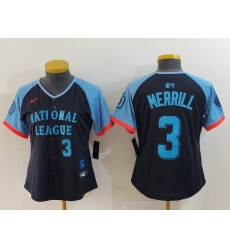 Women's San Diego Padres #3 Jackson Merrill Number Navy 2024 All Star Limited Stitched Jersey