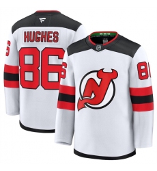 Men's New Jersey Devils #86 Hughes Fanatics White 2024-25 Away Stitched Hockey Jersey