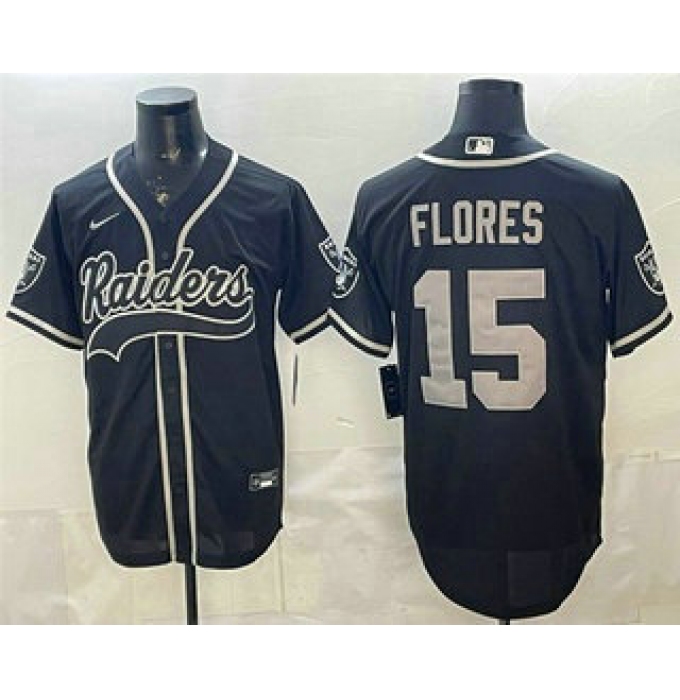 Men's Las Vegas Raiders #15 Tom Flores Black Cool Base Stitched Baseball Jersey