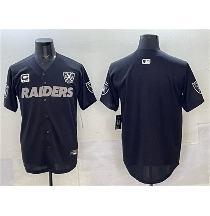 Men's Las Vegas Raiders Blank Black With Nevada Silver Stat And 65th Anniversary 3-Star C Stitched Baseball Jersey