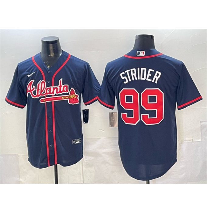 Men's Atlanta Braves #99 Spencer Strider Navy Cool Base Stitched Baseball Jersey
