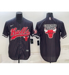 Men's Chicago Bulls Black Pinstripe Team Big Logo With Patch Cool Base Stitched Baseball Jersey