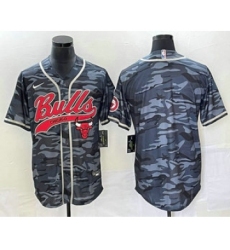 Men's Chicago Bulls Blank Black Camo Cool Base Stitched Baseball Jersey