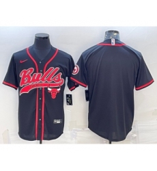 Men's Chicago Bulls Blank Black Pinstripe With Patch Cool Base Stitched Baseball Jerseys