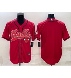 Men's Chicago Bulls Blank Red With Patch Cool Base Stitched Baseball Jersey