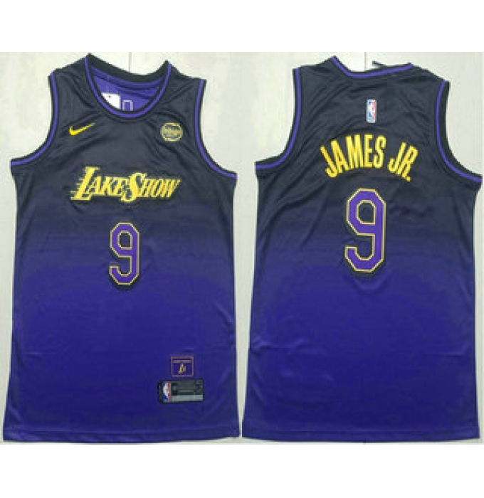 Men's Los Angeles Lakers #9 Bronny James Jr Purple 2024 City Edition Swingman Sponsor Stitched Jersey