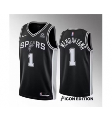 Men's San Antonio Spurs #1 Victor Wembanyama Black 2022-23 Icon Edition Stitched Basketball Jersey