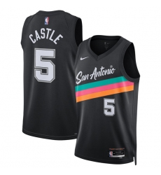 Men's San Antonio Spurs #5 Stephon Castle Black 2025-26 City Edition Swingman Stitched Basketball Jersey