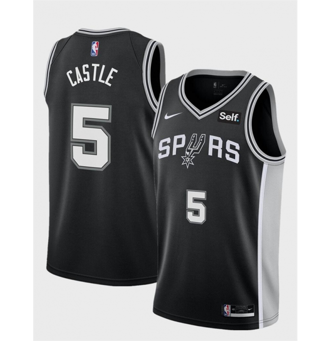 Men's San Antonio Spurs #5 Stephon Castle Black Stitched Basketball Jersey