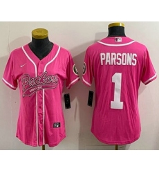 Women's Green Bay Packers #1 Micah Parsons Pink With Cool Base Stitched Baseball Jersey